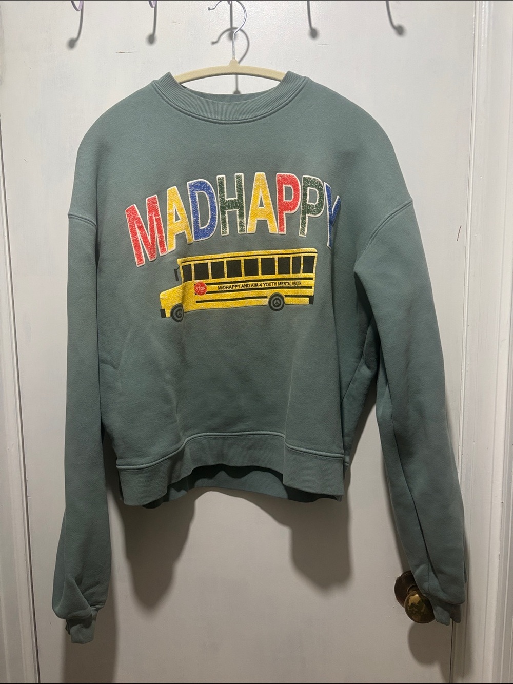 MADHAPPY school bus crewneck sweatshirt size xs rare